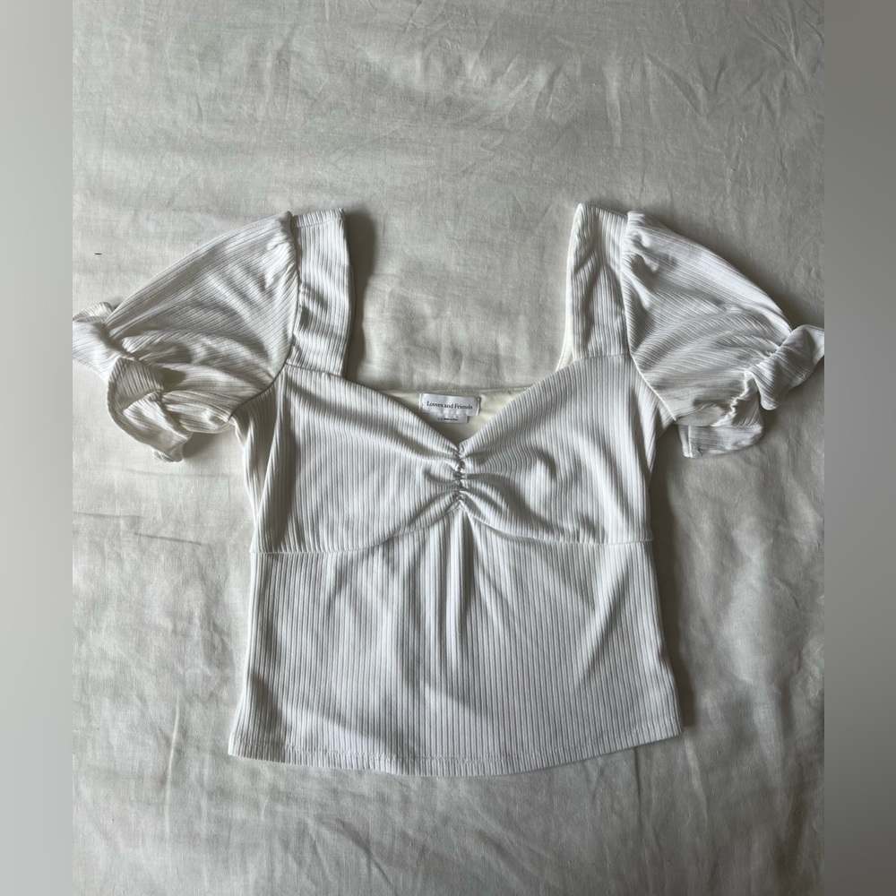 Lovers + Friends | White Puff Sleeve Crop Top